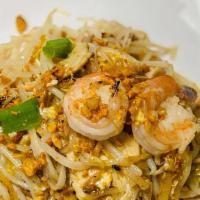 Pad Thai · Thai famous stir-fried rice noodle with egg, bean, sprout, scallion and ground peanut.