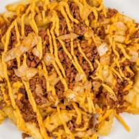 Cheesesteak Fries · Fries topped with Beyond Beef and choice of cheese
