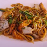 Yaki Udon (Stir-Fried) · This is Stir-Fried noodle with vegetables. This is not a soup base dish. Choice of Chicken o...