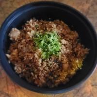 Chicken Fried Rice · stir-fried rice with chicken, mixed vegetables, egg, and house sauces; topped with scallions...