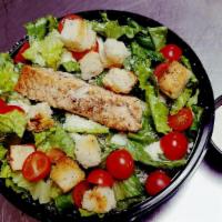 Salmon Salad · Mixed lettuce, tomatoes, croutons, warm baked salmon(3 oz.) with your choice of dressing