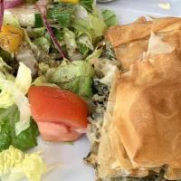 Traditional Country Spinach Pie · Made with spinach, wild greens, herbs, authentic Greek feta cheese with kalamata extra virgi...