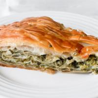 Famous Bougatsa Feta Pie · Crunchy fyllo layers stuffed with authentic Greek feta cheese with kalamata extra virgin oli...