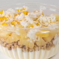 Tropic Yogo  Bowl · Yogurt Base, Granola, Mango,Pineapple , Honey, Coconut Flakes