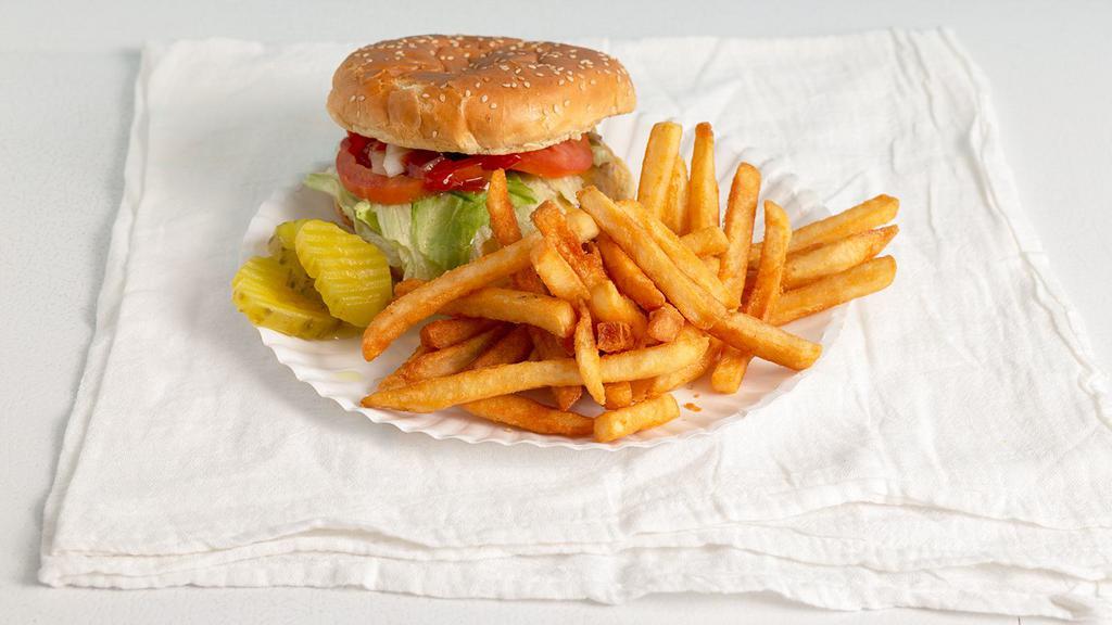Hamburger Plate · Served with fries.