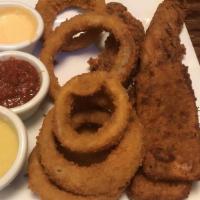Combo Appetizer Plate · Onion rings, fresh mozzarella sticks, and chicken tenders. Lightly fried and served with our...
