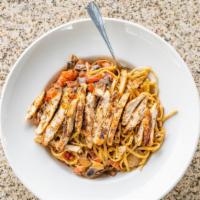 Blackened Chicken & Pasta · Tender chicken seasoned with Southwestern Cajun spices, with mushrooms and diced tomatoes, s...
