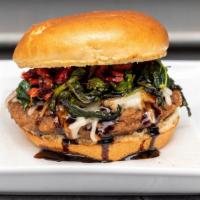 Burger Tuscany · 6 oz. Beyond burger with vegan mozzarella, broccoli rabe or spinach, sun-dried tomatoes or r...
