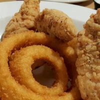 Munchie Combo · Crispy fried mozzarella sticks, chicken tenders and onion rings.