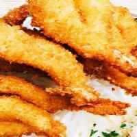 Fried Jumbo Shrimp With 2 Sides · Jumbo shrimp coated in seasoned breadcrumbs, then deep fried to golden brown perfection, ser...
