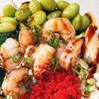 Teriyaki Chicken & Shrimp · Chicken, shrimp, seaweed salad, pineapple salsa, sweet corn, cucumber, scallions, cilantro a...