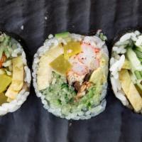 Futo Maki (4 Pieces) · Freshwater eel, kanikama, tamago, oshinko, avocado, and cucumber