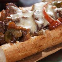 Cheesesteak Sandwich · Delicious sandwich made with thinly sliced beef topped with melted cheese.