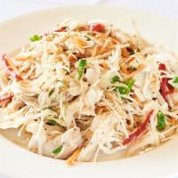 Chicken Salad · Shredded chicken with shredded cabbage, carrots, fresh mint, roasted peanuts,  
 and homemad...
