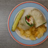 Grilled Chicken Wrap · Grilled chicken, fresh mozzarella, roasted peppers and lettuce.