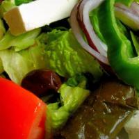 House Salad · Salad, mixed greens with cucumbers, tomatoes, and garni. Served with cup of soup.
