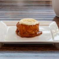 Cinnamon Roll (Gluten-Free) · Cinnamon roll topped w/ cream cheese icing.  Soy-Free + Nut-Free.