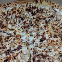 Chicken Ranch · White. 4 Cheese Blend ,Ranch Base Dressing,4 Cheese Blend,grilled Chicken,bacon,tomato