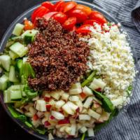 Harvest Grain Quinoa Salad · Mixed greens tossed with goat cheese, diced apples, harvest grain quinoa, diced tomatoes, di...