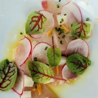 Hamachi Crudo · Asian Pear, Habanero, Radish, Lime Agrodolce