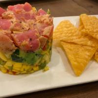 Tuna Tower · seared center loin ahi tuna, mango salsa, cilantro, 
avocado, diced cucumbers, sesame seeds,...