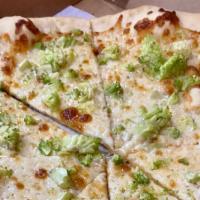 Broccoli Gourmet White Pizza · Fresh broccoli, fresh garlic & mozzarella cheese