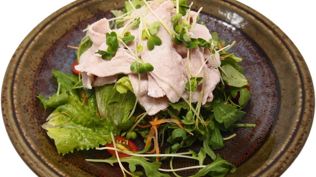 Buta Shabu Salad · Thin-sliced Pork belly over Salad with sesame dressing