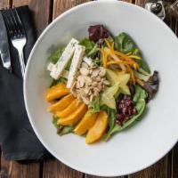 New! Fresh Orange Salad · Bed of spring mix and baby spinach with sweet orange fennel, fresh oranges, gorgonzola chees...