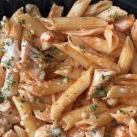 Vodka Penne · Mike's favorite, penne pasta tossed in a creamy tomato-vodka blush sauce sprinkled with parm...