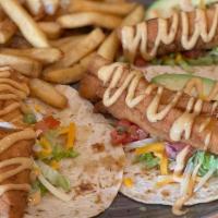 Fish Tacos · Fried or broiled haddock, spicy mayo, lettuce, avocado, pico de gallo, tomatoes, and Jack ch...