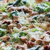 Large Chicken Caesar Salad Pizza · Garlic and olive oil, Crisp romaine Caesar salad with grilled chicken.