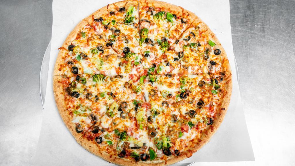 Veggie Pizza · Spinach, Tomato, red & green bell pepper, onion, mushroom, olives