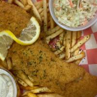 Fish & Chips · Fried fish bites, fries, tartar sauce & coleslaw