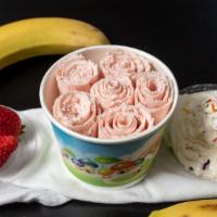 Banana Strawberry · Topping: banana& strawberry, sprinkles,  strawberry syrup, and caramel Syrup
