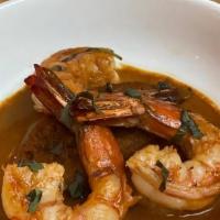 Shrimps Al Guazzetto · 3 shrimp sautéed in shrimp stock, lemon, butter and a splash of brandy over ciabatta toast p...