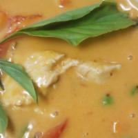 Panang Curry · Snow peas, carrot, peppers, onion and lime leaves in coconut milk.