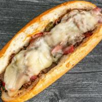 Steak Of The Gods · 1/2 lb shaved steak with salami, pepper medley, caramelized onions and melted provolone.