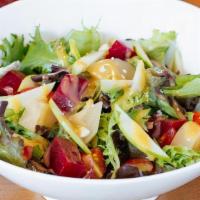 Beet Salad · red and golden beets, field greens, tomato, bleu cheese, granny smith apples, honey mustard ...