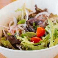 Field Green Salad · Mixed greens, tomatoes, ginger onion vinaigrette
