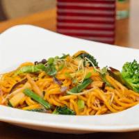 Azie Lo Mein · Bamboo shoots, mushroom, carrot, green onion, bean sprouts and broccoli.