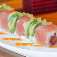 Red Dragon Roll · Jumbo lump crab, tuna, scallions, avocado, spicy aioli, wasabi tobiko with soy wrap