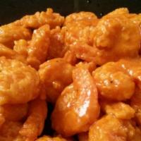 Buffalo Shrimp (5) · Five pieces. Jumbo shrimp coated in seasoned flour, then deep fried to golden brown perfecti...
