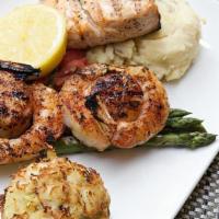 Mixed Seafood Grilled · Comes with grilled salmon, jumbo shrimp, crab cake and scallops, served with two side dishes...