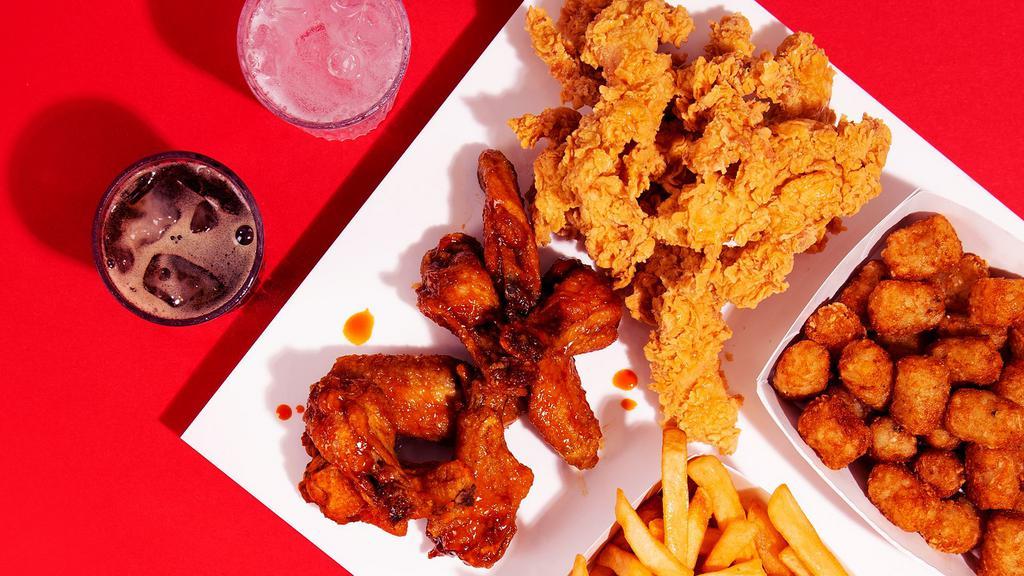 Mix It Up 2.0! · 8 crispy fried chicken wings and 8 crispy fried chicken tenders with a choice of 2 sides.