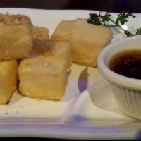 Agedashi Tofu · Fried tofu with tempura sauce.