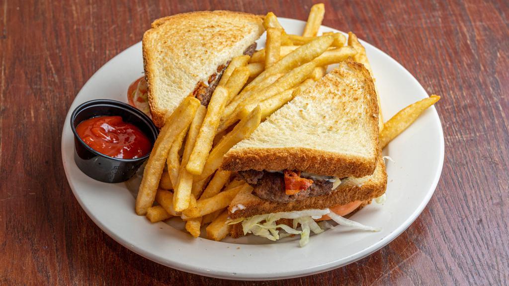 Cheeseburger Club · Comes with lettuce, tomato, mayo & bacon.