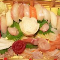 Love Boat · 15 pieces sashimi, 12 pieces sushi, one California roll and one chef's special roll. Serves ...