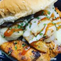 Kash Burger (Salmon Burger With Shrimp On Top) · 