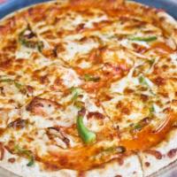 Chicken Tikka Pizza (Small) · Roasted white meat chicken, onions, peppers, fresh ginger, garlic, and chef's special marsal...