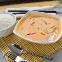 Red Curry · Combination of aromatics and spices cooked with bamboo shoots, bell peppers, thai basils, an...